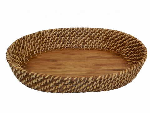 Oval rattan bread basket with bamboo bottom honey